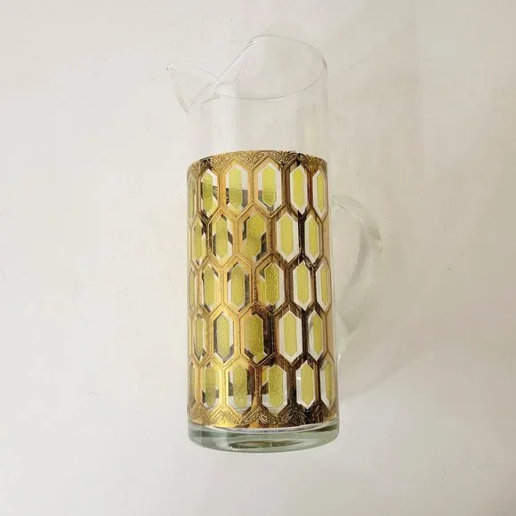 West Virginia Glass Gold Hexagon Pitcher Vintage MCM Madrid - Picture 8 of 8